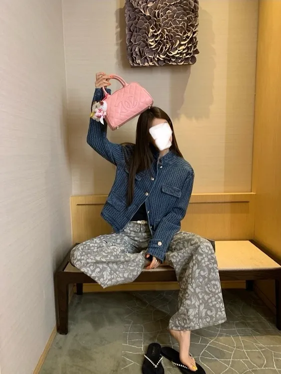 老钱调小众肌理感牛仔外套H型复古小香风立领夹克潮牌百搭AM25929