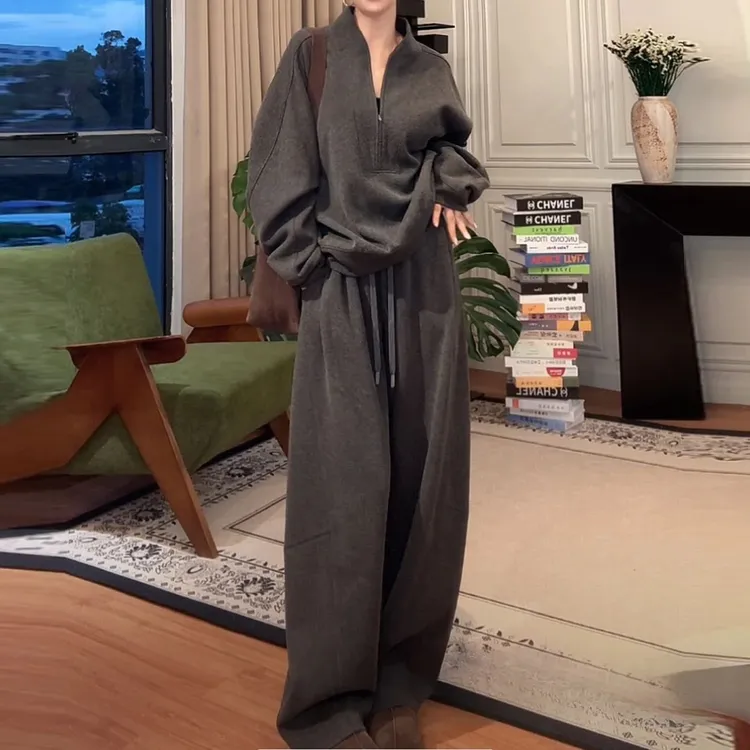 休闲风时尚套装女装春秋新款松弛感气质宽松显瘦长袖阔腿裤两件套