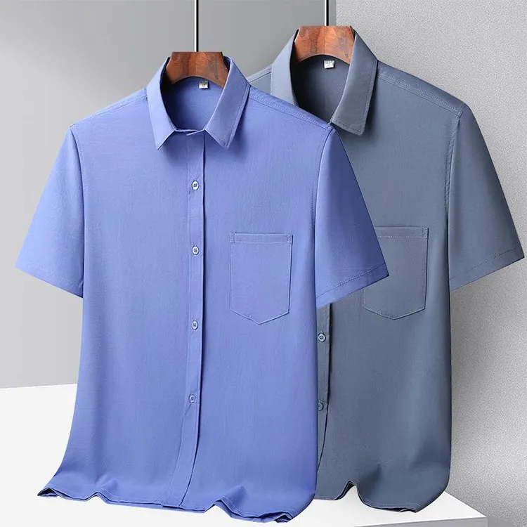 中年男士衬衫夏季中老年人新衬衣短袖薄款爸爸夏装宽松爷爷衣服