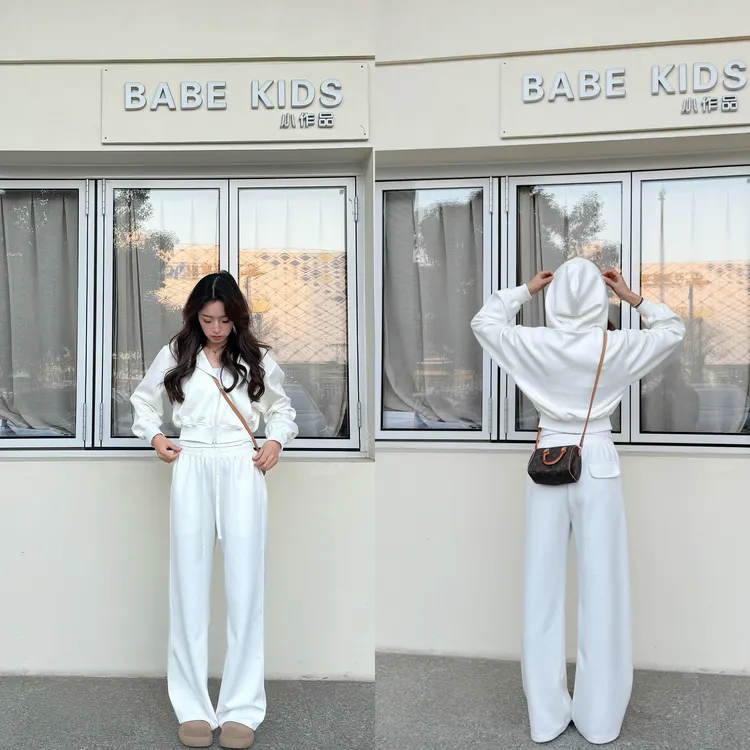 CCstudio-套装连帽卫衣休闲裤白色百搭宽松慵懒气质秋冬两件套装