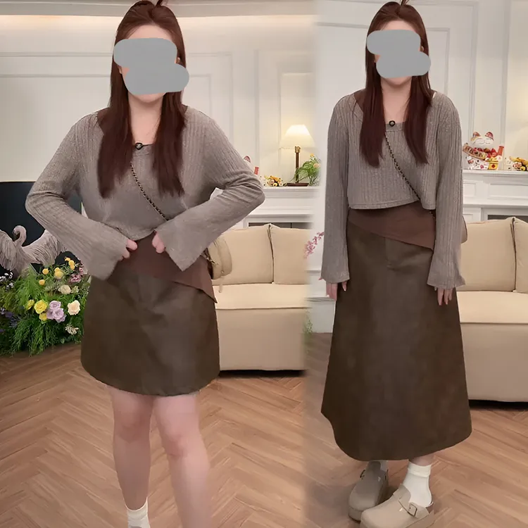 设计感长袖罩衫吊带背心上衣女2025春秋季收腰显瘦直筒半身裙套装