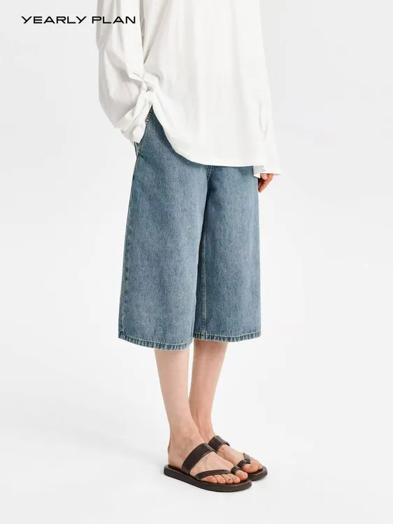 官方授权YEARLY PLAN 2025低腰舒适宽松休闲7分牛仔裤