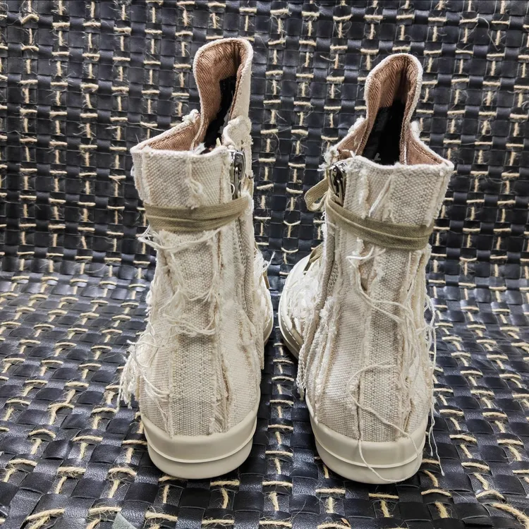 2025ro新款流苏乞丐高帮帆布厚底休闲弧线男女潮欧美增高情侣鞋子