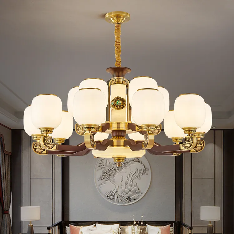 2025款新中式铜加胡桃木中国风客厅餐厅卧室大气高端别墅吊灯具