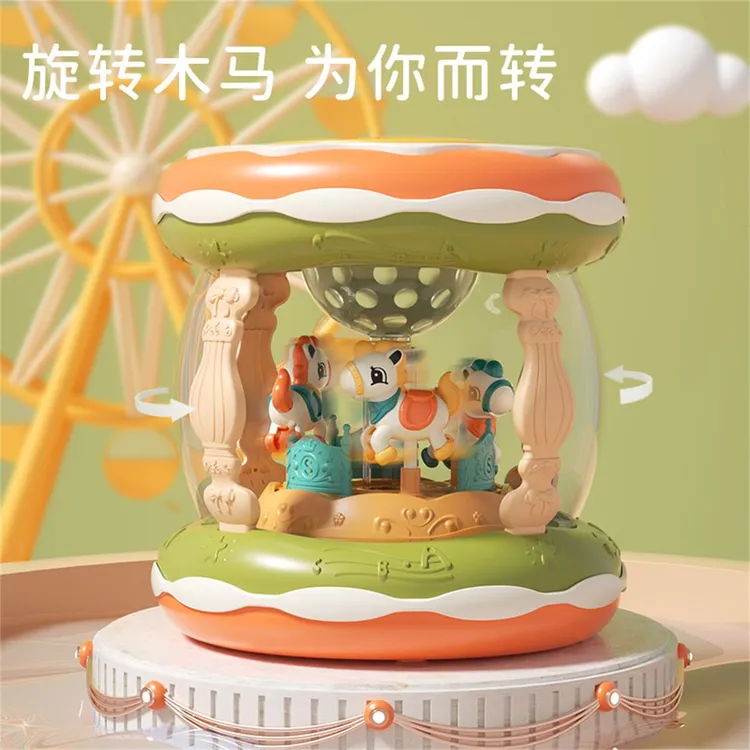 婴儿玩具音乐拍拍鼓宝宝早教启蒙旋转木马手拍鼓可充电