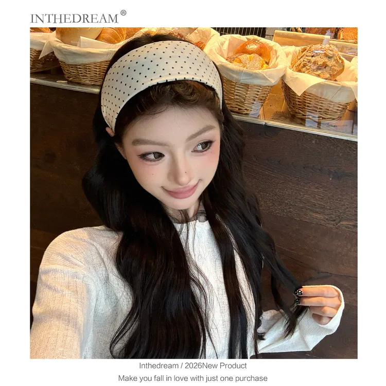 韩系黑白波点宽边发箍女高颅顶头箍外出百搭发卡发圈时尚头绳发绳