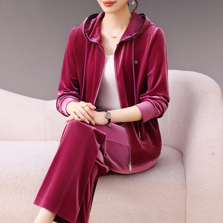 JOZDICE/纪治迪哲运动套装秋季连帽显瘦减龄舒适气质运动服套装女