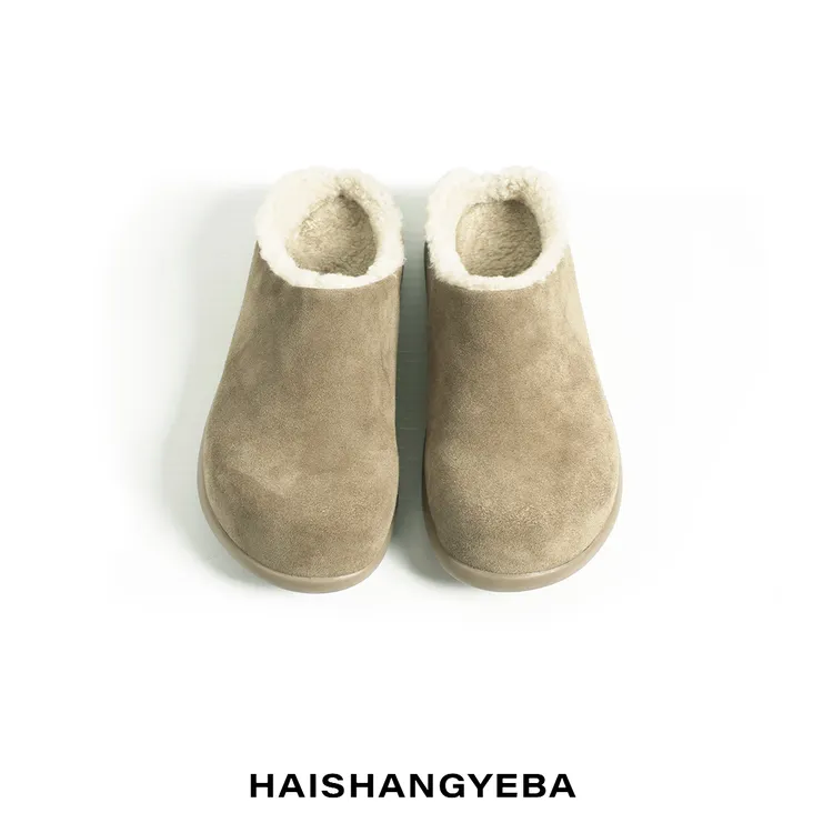 【海上叶爸】新款2025秋冬百搭牛反绒圆头厚款保暖休闲勃肯鞋