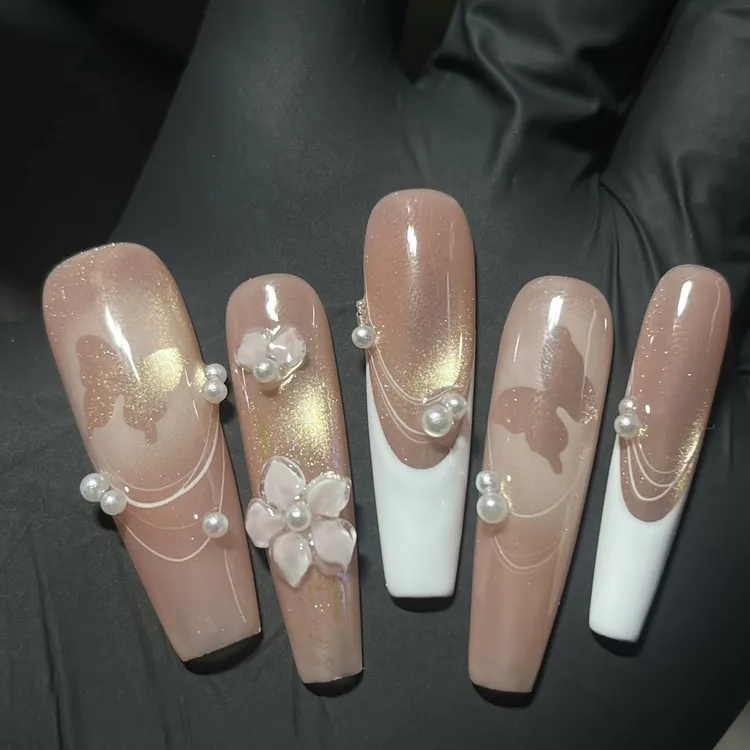 纯手工高品质显白可拆卸穿戴甲温柔气质高级氛围感猫眼美甲