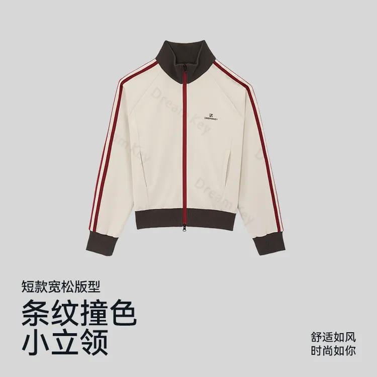 美式复古条纹宽松外套小立领运动外套夹克休闲开衫外套秋冬款7436