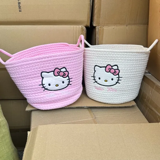 可手提棉线可爱少女心Kitty收纳筐收纳篮