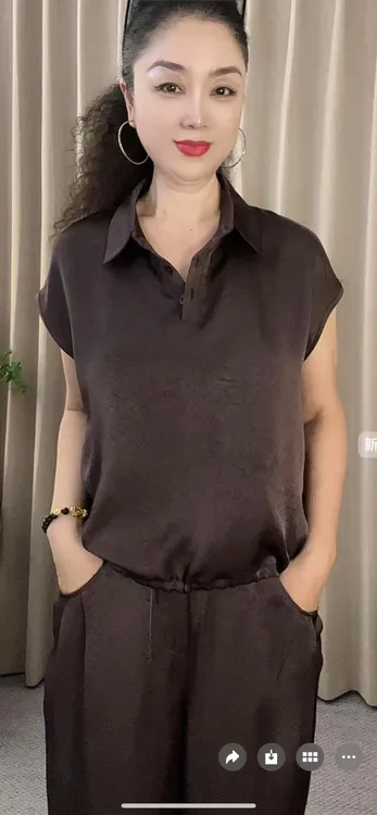 25102#夏季新款宽松小飞袖缎料套装