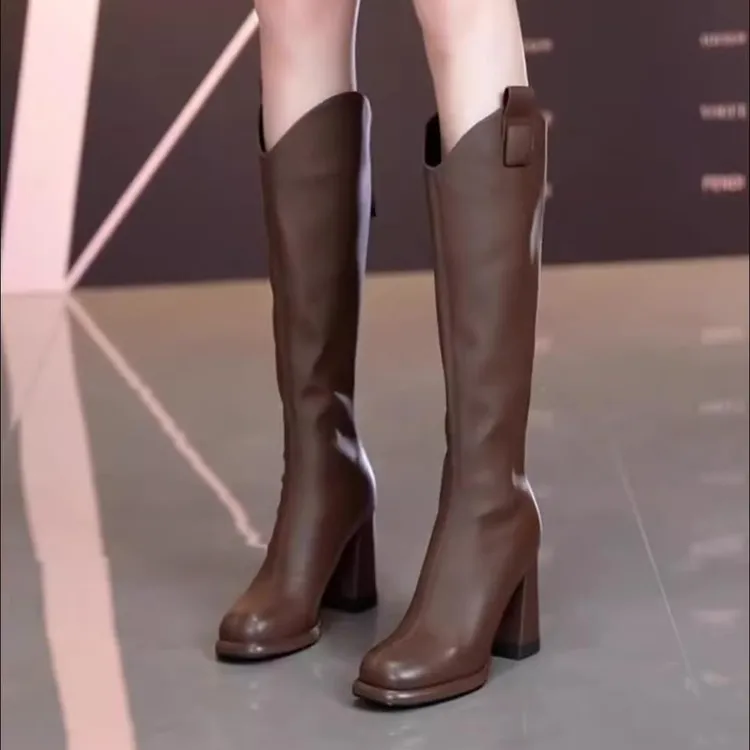 【AIOSC品质】欧美时尚气质长筒靴女2025秋冬新款高跟百搭瘦瘦靴