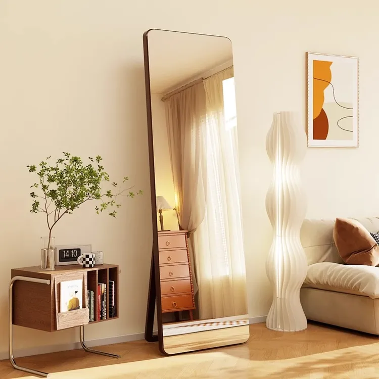 钢化玻璃高级感穿衣镜全身落地镜子家用卧室实木挂墙试衣镜壁挂式