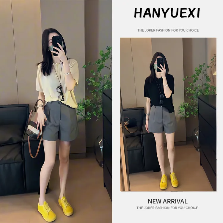 夏季一整套女装2025新款韩版气质遮肚减龄显瘦短袖上衣短裤两件套