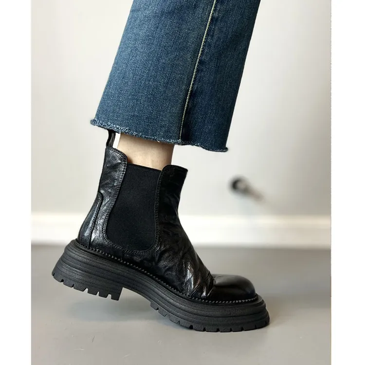 牛皮版~复古厚底切尔西女靴2025新款秋冬英伦风马丁靴女爆款短靴