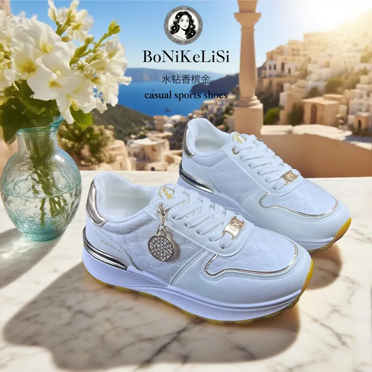 BoNiKeLiSi/意大利轻奢时尚水钻香槟金纳帕小软皮休闲运动鞋6603