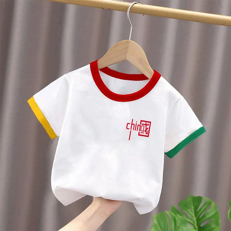 国庆卡通趣味白色打底衫夏季新款男女童纯棉透气潮流洋气短袖T恤
