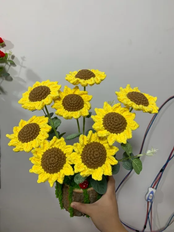 开学季教师节成品毛线手工毛线向日葵玫瑰礼物花束