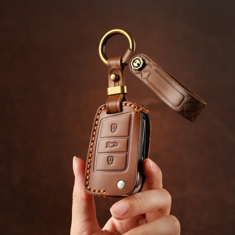 头层牛皮真皮大众折叠车钥匙套包日产奥迪本田福特别克长安海马扣