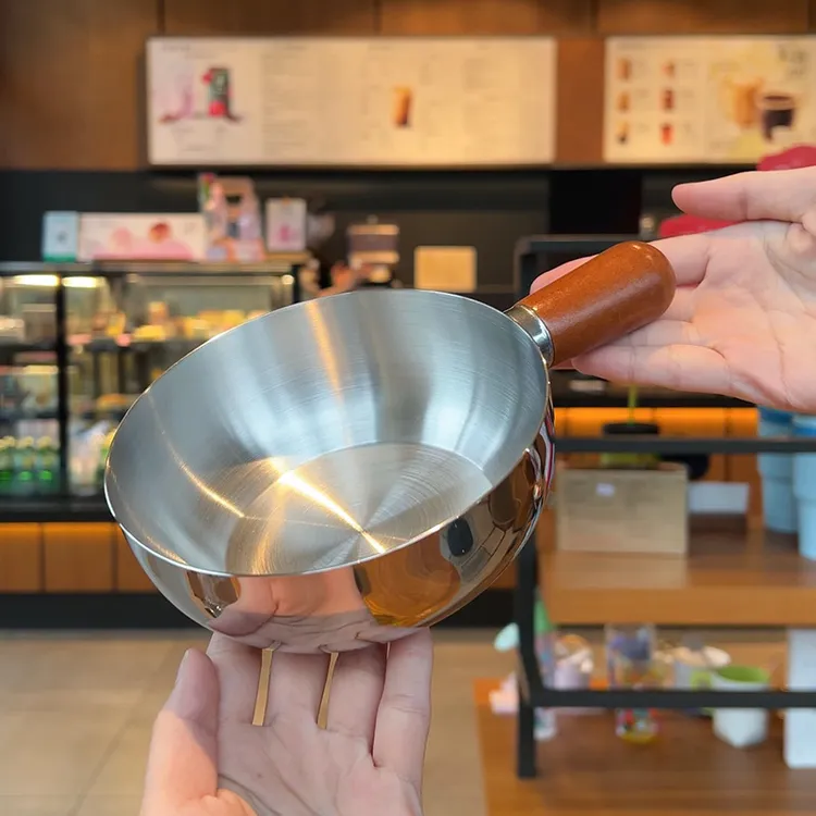 【新款】不锈钢带手柄小碗胡桃木泡面小锅奶锅