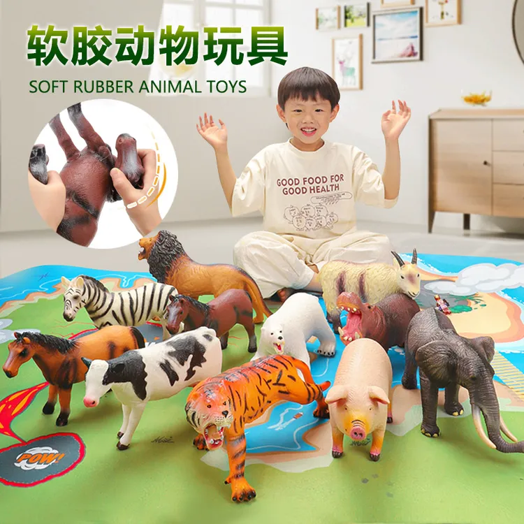 动物仿真模型软胶猫狗海洋鲨鱼大象老虎儿童玩具摆件玩偶跨境批发