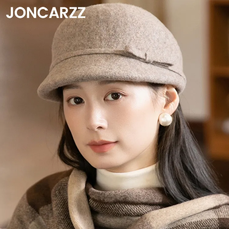 JONCARZZ羊毛帽子女款爆款2025新款鸭舌帽英伦蝴蝶结显脸小马术帽