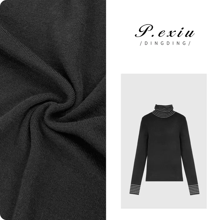 PanYiXiu/潘依绣秋冬领口条纹修身显瘦百搭打底针织上衣 ZZ0339