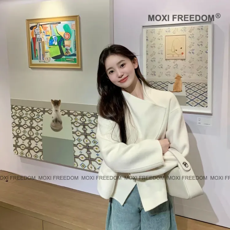 【冬日反叛者】25年秋冬气质白色新款休闲短款双面羊毛大衣外套女装