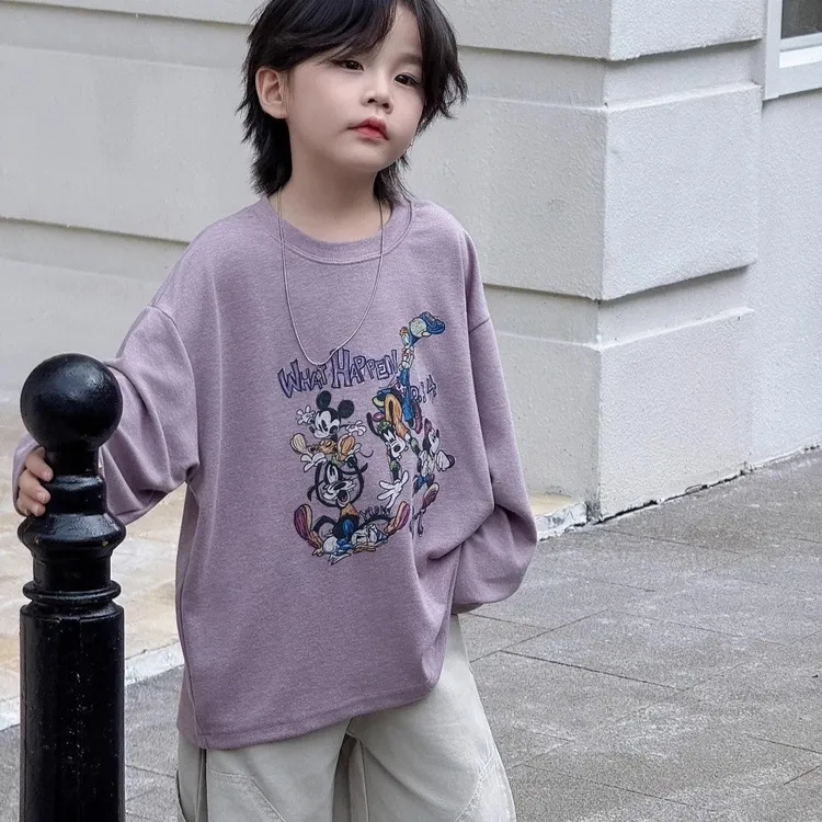 儿童T恤2025秋季新款男女童休闲卡通印花打底衫宝宝百搭长袖上衣