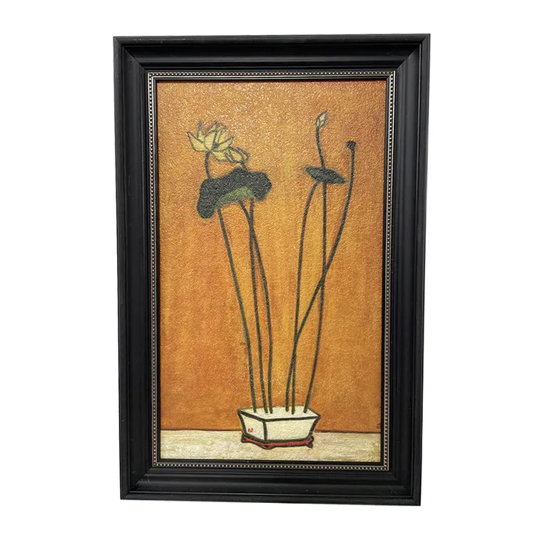 砂岩装饰画荷花中式挂画客厅玄关餐厅背景墙壁画