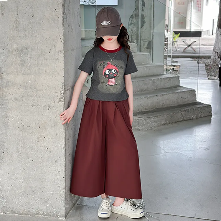 女童夏装套装2025新款洋气时髦短袖t恤夏装儿童宽松阔腿裤6-12岁