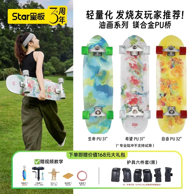 Star星板陆冲滑板成人陆地冲浪板新手专业代步女生初学者推荐油画