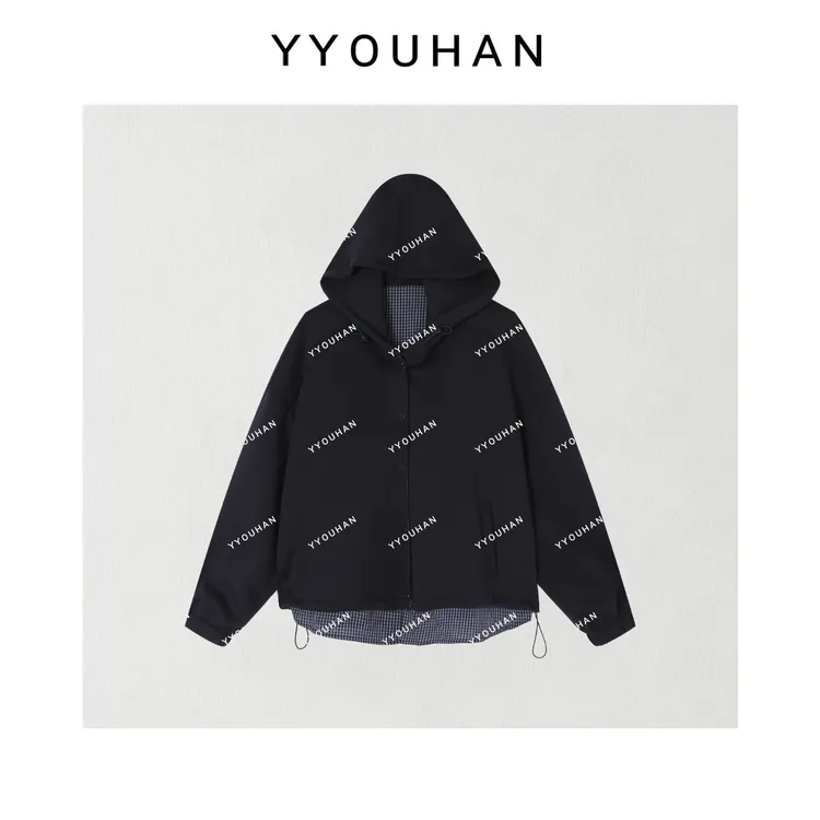 YYOUHAN 2025新款【影像诗】极简衬衫拼接百搭连帽卫衣 2509C5710