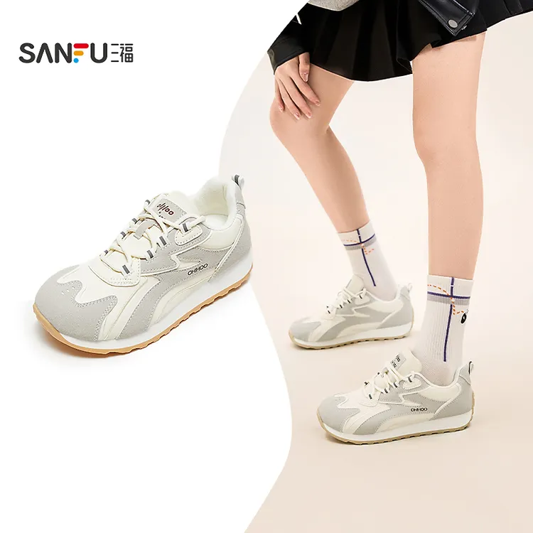 三福运动鞋女秋季校园休闲拼接刺绣波浪线条慢跑鞋女鞋844698