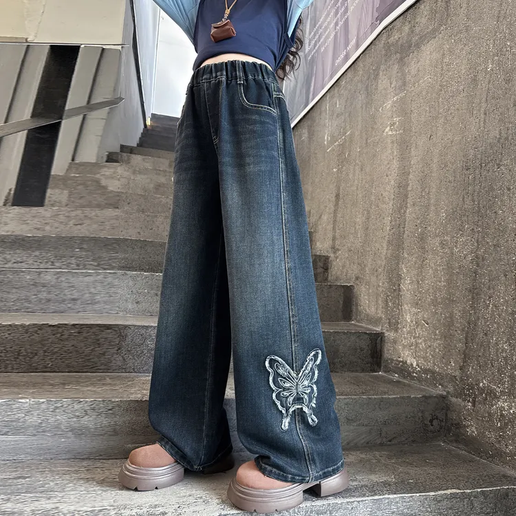 女童牛仔裤秋装2025新款韩版儿童春秋款裤子初中生女孩直筒阔腿裤