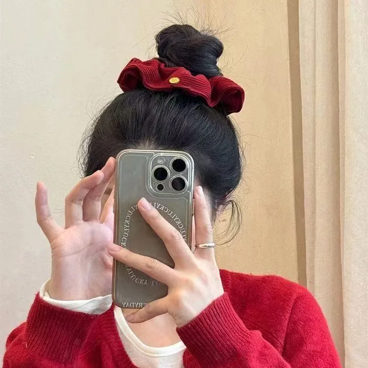 红色格子大肠发圈发绳新年氛围感发圈女生秋冬可爱百搭头绳毛绒款