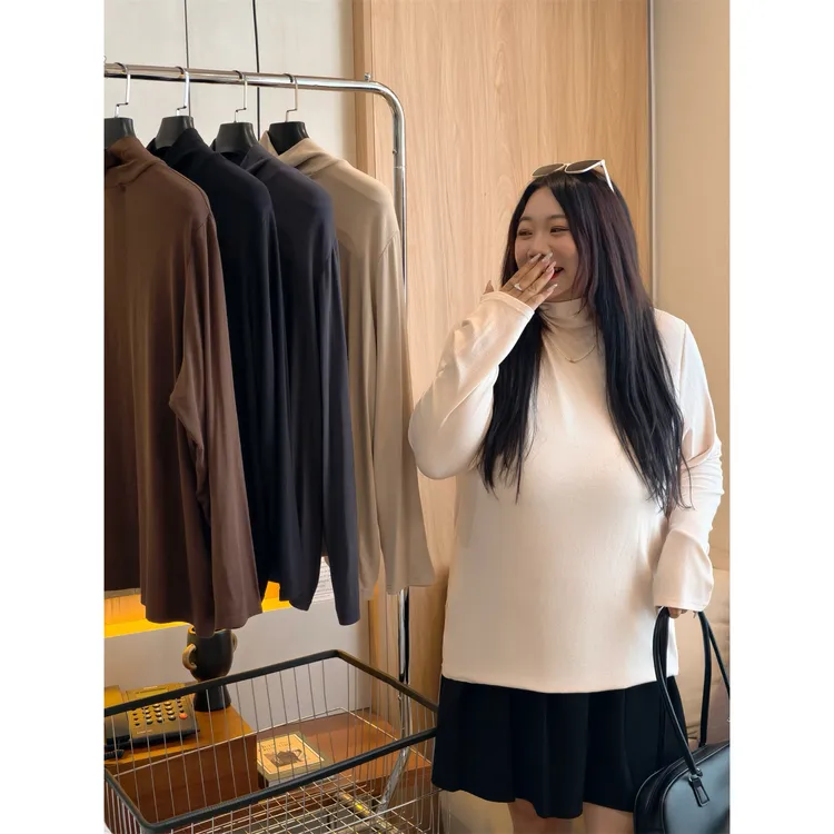 花契"海盐慕斯"大码女装秋冬宽松200斤胖mm柔软亲肤T恤12052-H