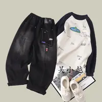 吴小越w1787男童加绒牛仔裤冬款刺绣痞帅男孩冬新款韩版长裤