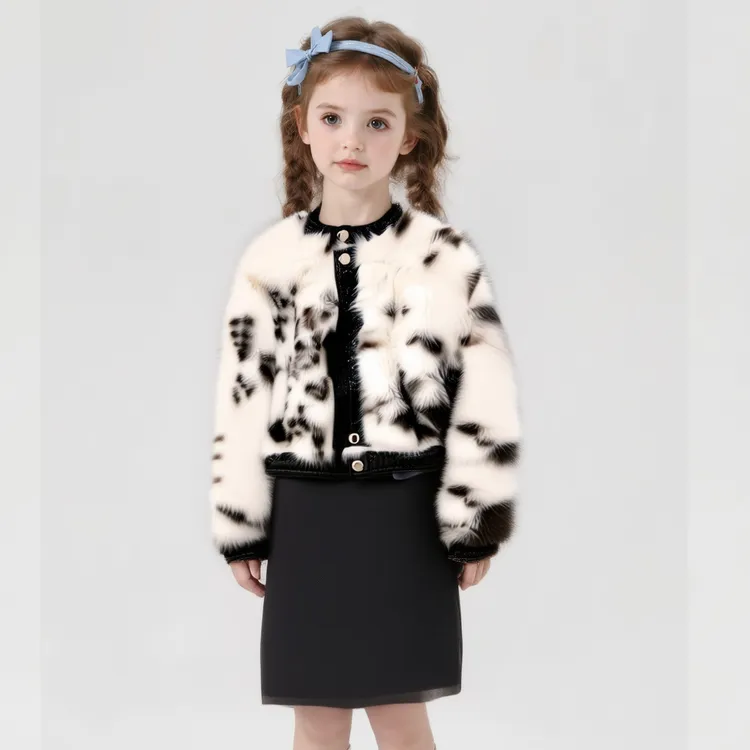 真皮头层皮女童皮草外套2025冬季新款儿童进口环保毛短款