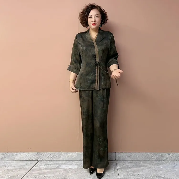 夏季妈妈新款套装西服外套阔太太洋气高端气质中老年时尚两件套女