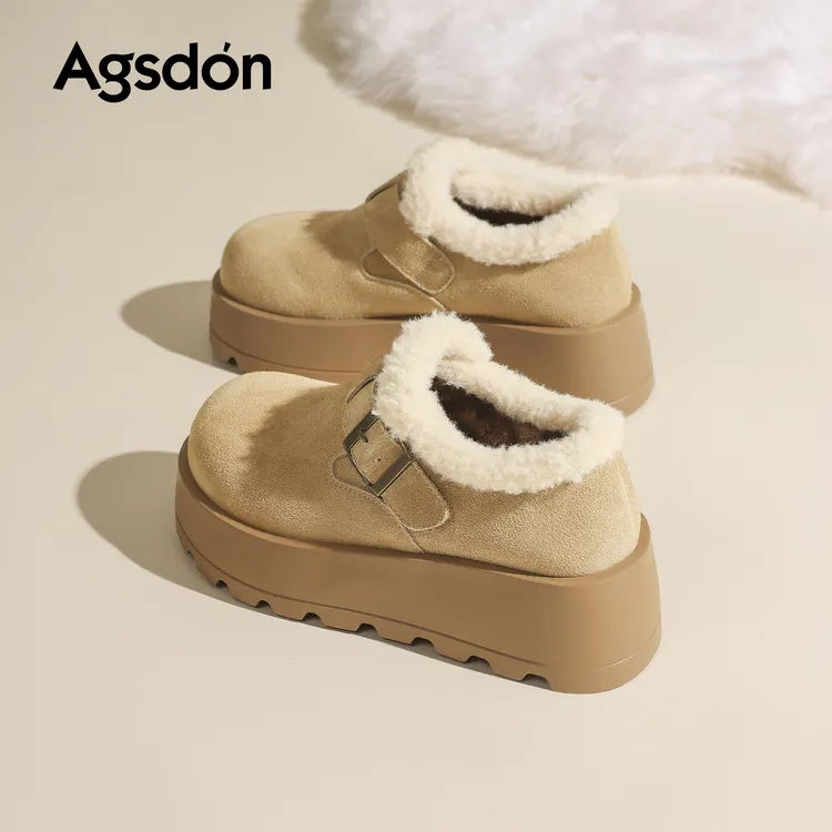 奥古狮登加绒勃肯鞋女2025新款冬季厚底增高外穿棉鞋低帮雪地靴xx