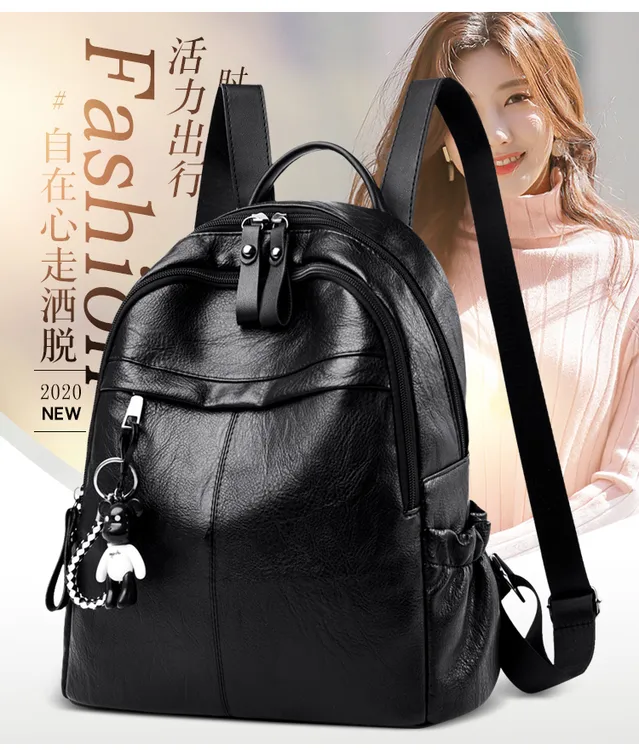1064双肩包女2025时尚新款大容量百搭包包PU软皮韩版背包潮