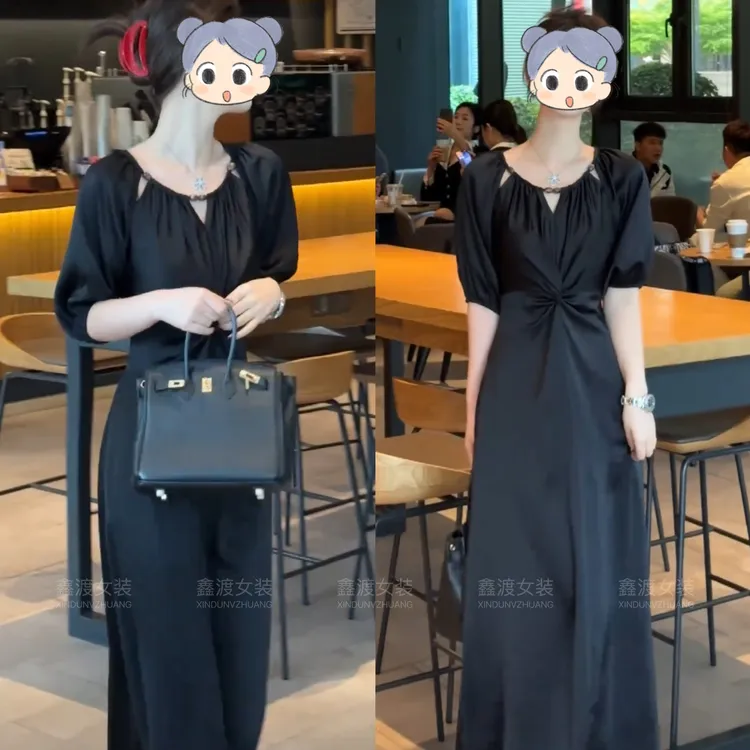 2025夏季新款时尚显瘦气质女士网红洋气连衣裙百搭款D5491