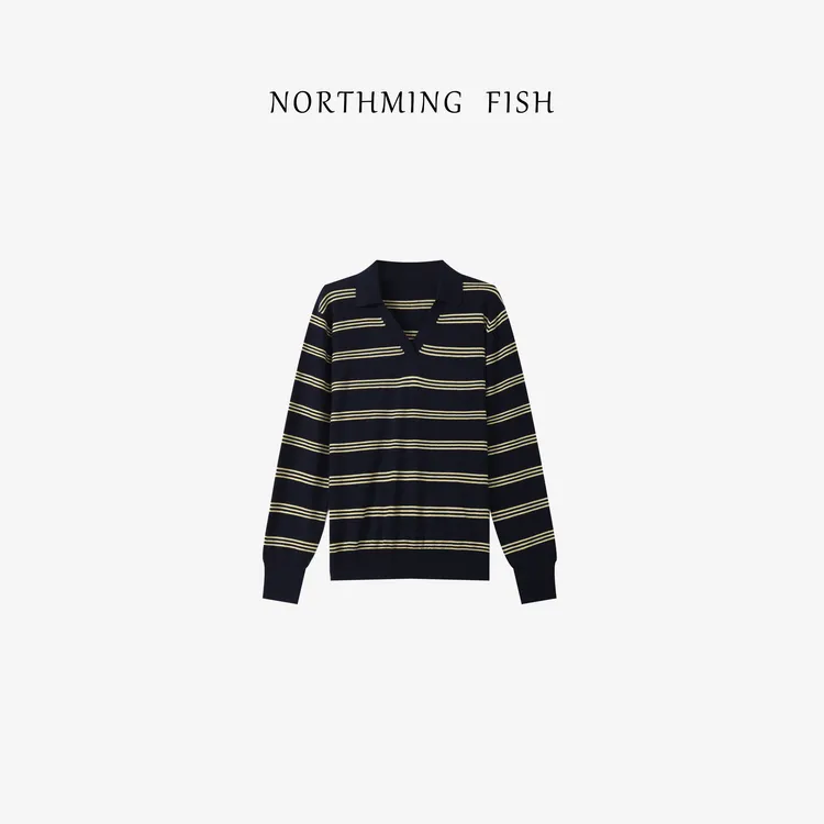NorthMing fish「船票」休闲随性 慵懒显瘦撞色条纹绵羊毛针织衫