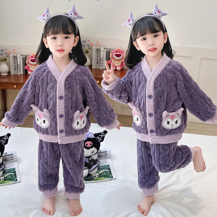 女童睡衣秋冬季法兰绒加厚珊瑚绒2025新款儿童家居服套装宝宝女孩