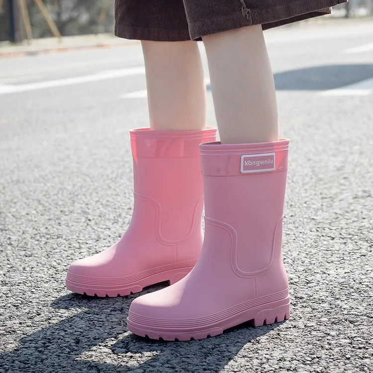 韦爵森时尚中筒雨鞋女款水防滑软底雨靴户外水鞋厨房工作胶鞋加绒