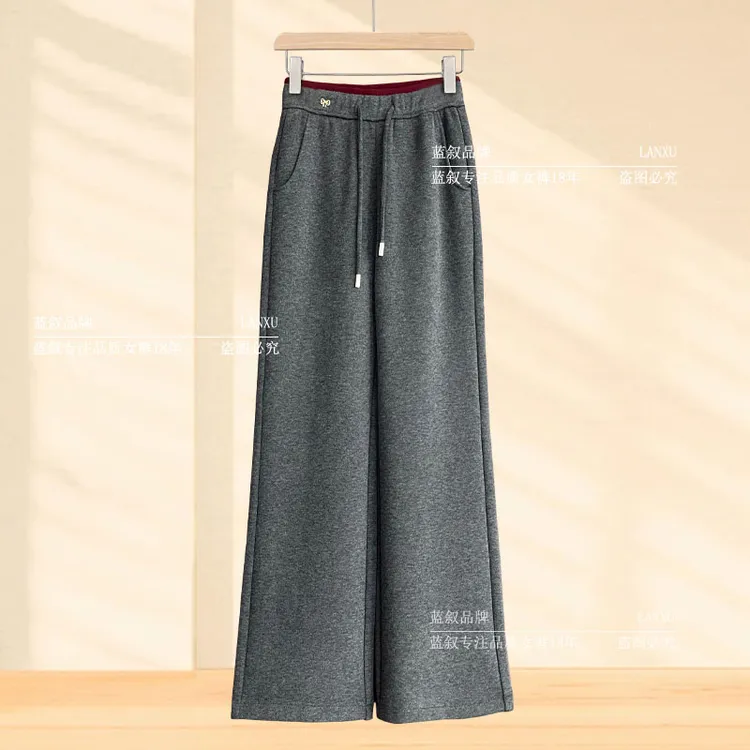 【蓝叙正品 仿冒必究】6590加绒加厚时装周同款小筒A羊绒休闲裤女