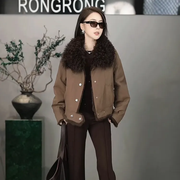 溶溶【林渊晨昏】RONG 托斯卡纳羊皮毛毛领安哥拉獭兔皮草MYD8825