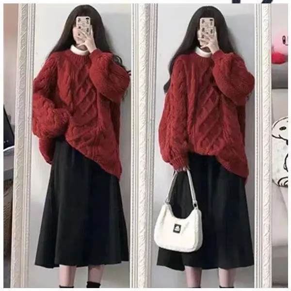 韩版网红秋冬慵懒风加厚时尚复古洋气毛衣毛针织衫新款2025年秋季